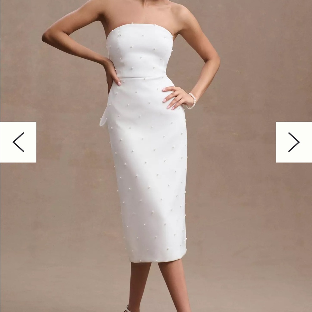Sachin & Babi Gemma Strapless Back-Bow Pearl midi dress